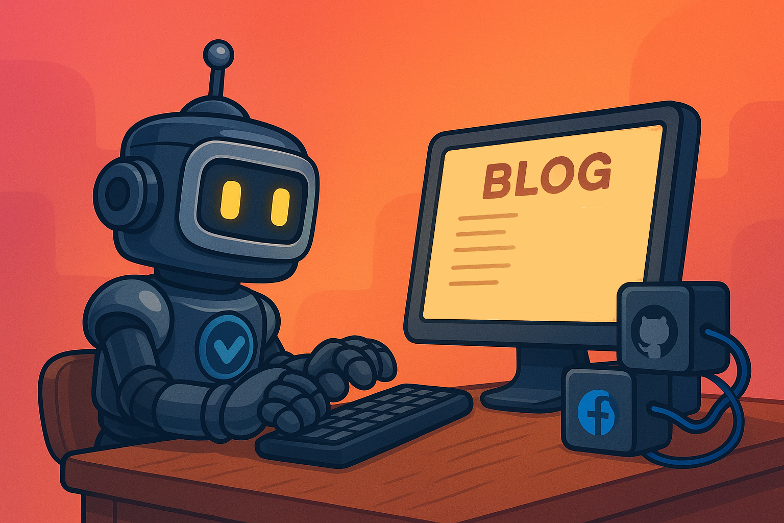 Illustration of the SimpleValidations robot blogging.