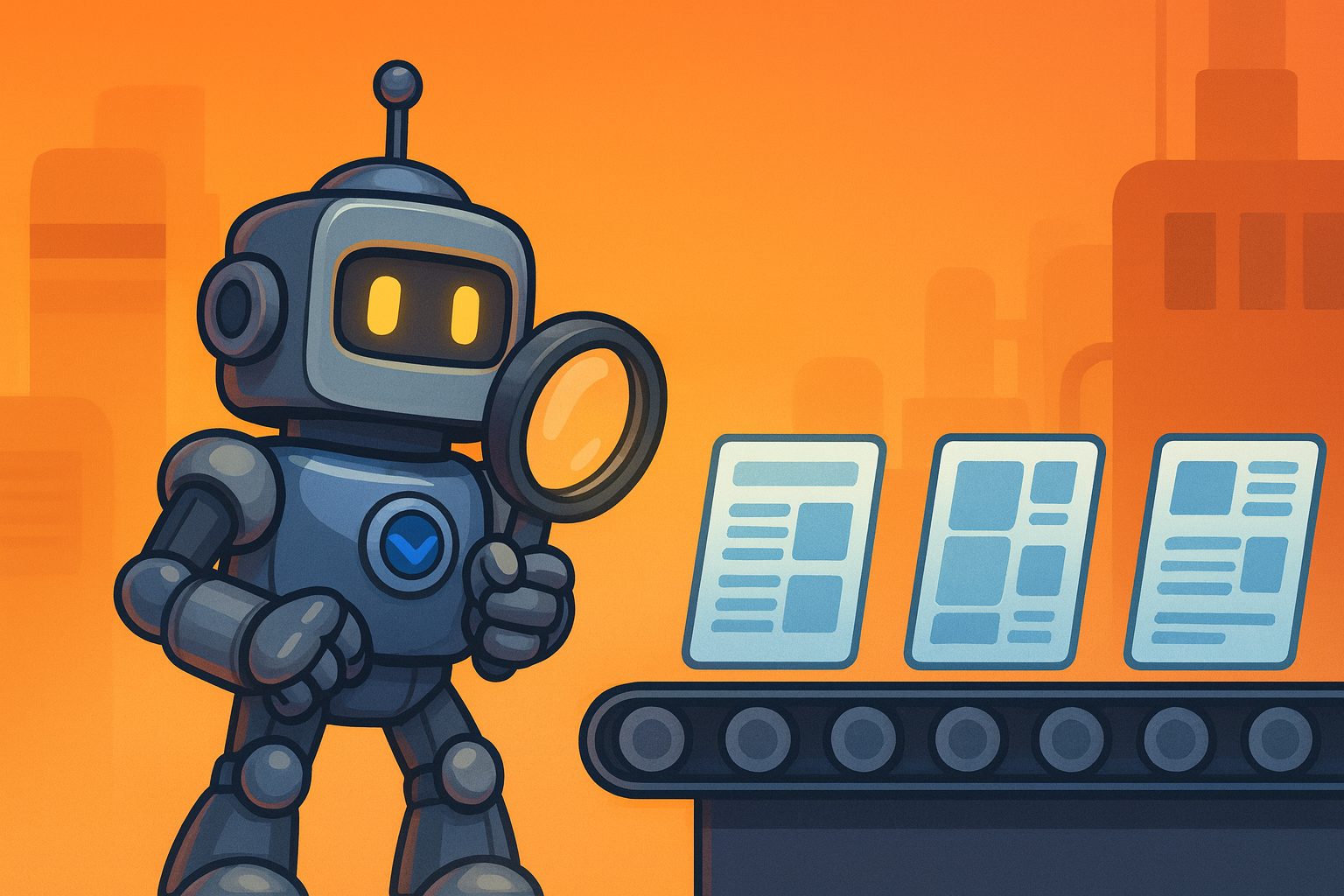 Illustration of the SimpleValidations robot interacting with various documents.