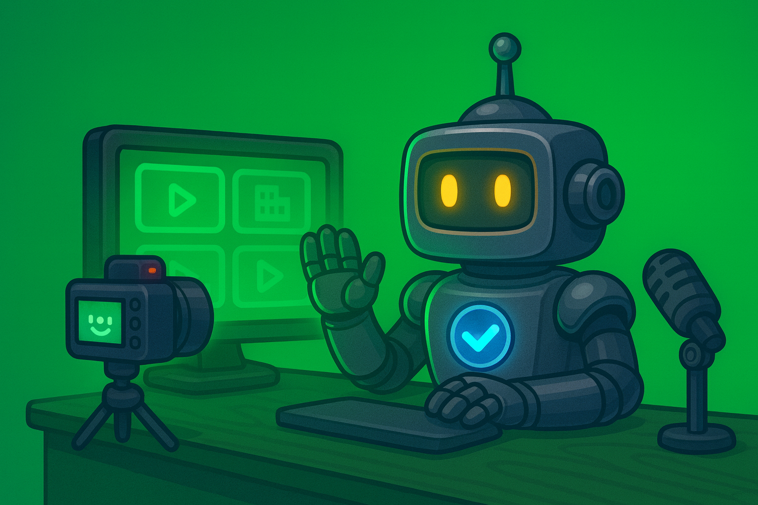 Illustration of the SimpleValidations robot doing a video podcast.